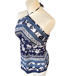 Ann Taylor LOFT Blue Floral Halter Top Blouse